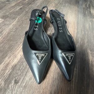 GUESS Black Pointed Toe Slingback Heels